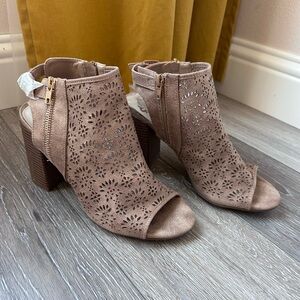 Fergalicious Tan Ankle Booties with Chunky Heel